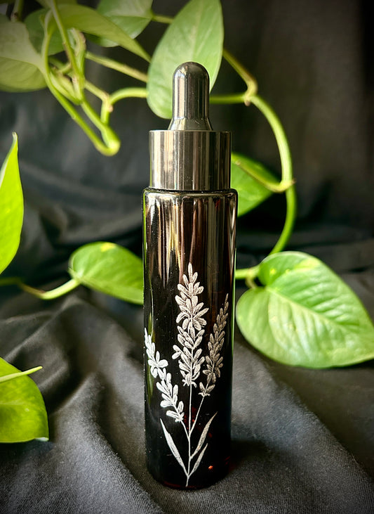 Lavender hand-etched glass dropper bottle