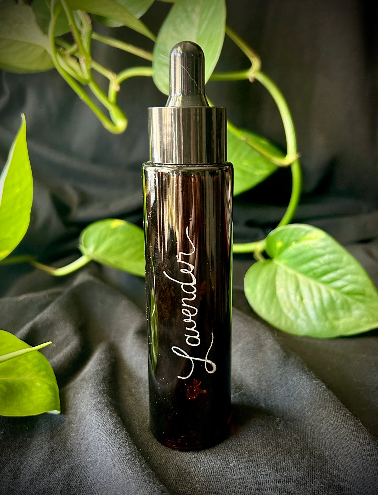 Lavender hand-etched glass dropper bottle